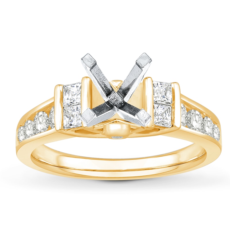 Main Image 1 of Previously Owned Diamond Engagement Ring Setting 7/8 ct tw Princess 14K Two-Tone Gold