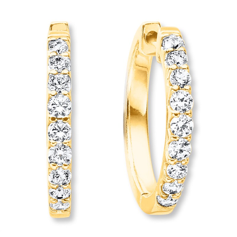 Main Image 2 of Previously Owned Diamond Hoop Earrings 1/2 ct tw Round 14K Yellow Gold