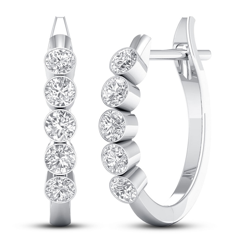Main Image 1 of Previously Owned Diamond Hoop Earrings 1 ct tw Round 14K White Gold