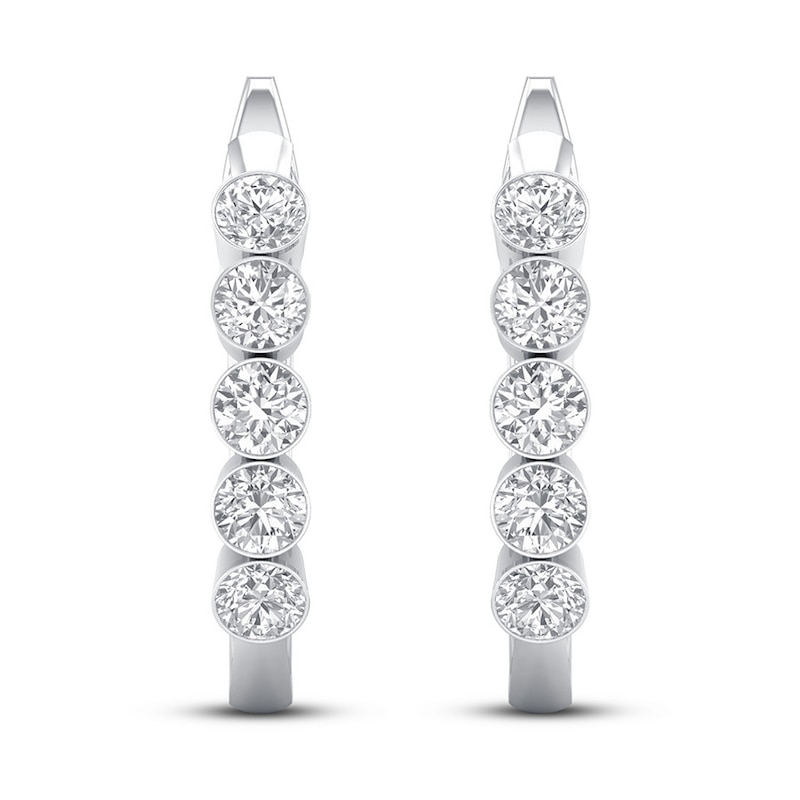 Main Image 3 of Previously Owned Diamond Hoop Earrings 1 ct tw Round 14K White Gold