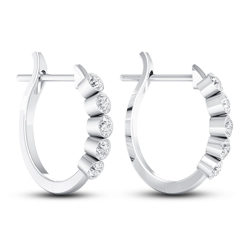 Main Image 4 of Previously Owned Diamond Hoop Earrings 1 ct tw Round 14K White Gold