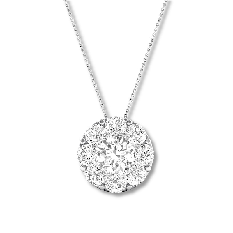 Main Image 1 of Previously Owned Diamond Necklace 1 ct tw Round 14K White Gold 16" to 18" Adj.