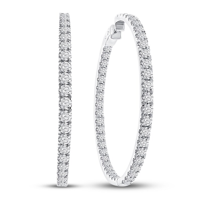 Main Image 1 of Previously Owned Diamond Hoop Earrings 10 ct tw Round 14K White Gold