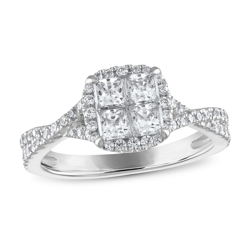 Main Image 1 of Previously Owned Diamond Engagement Ring 1 ct tw Princess/Round 14K White Gold