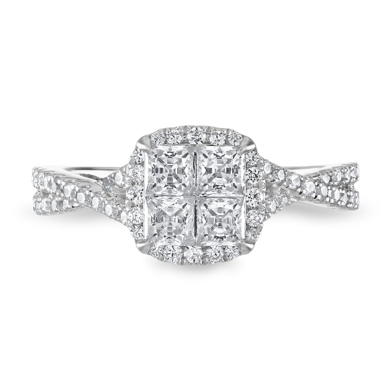 Main Image 3 of Previously Owned Diamond Engagement Ring 1 ct tw Princess/Round 14K White Gold