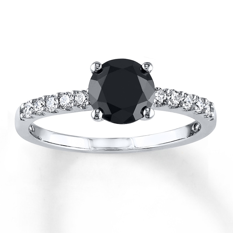 Main Image 1 of Previously Owned Black Diamond Engagement Ring 1-1/5 ct tw Round 14K White Gold
