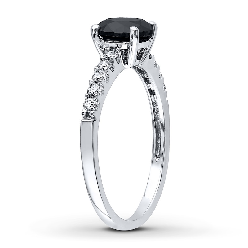Main Image 2 of Previously Owned Black Diamond Engagement Ring 1-1/5 ct tw Round 14K White Gold