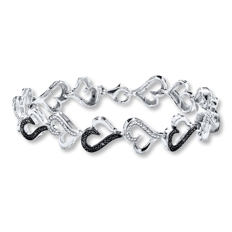 Main Image 1 of Previously Owned Diamond Heart Bracelet 1/10 ct tw Black/White Sterling Silver
