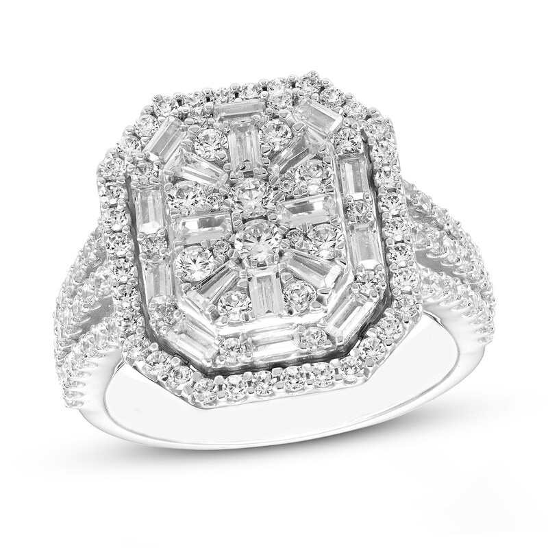 Main Image 1 of Previously Owned Diamond Ring 1-1/2 ct tw Round/Baguette 14K White Gold