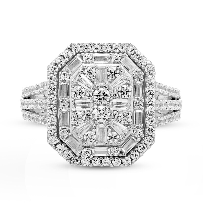 Main Image 3 of Previously Owned Diamond Ring 1-1/2 ct tw Round/Baguette 14K White Gold