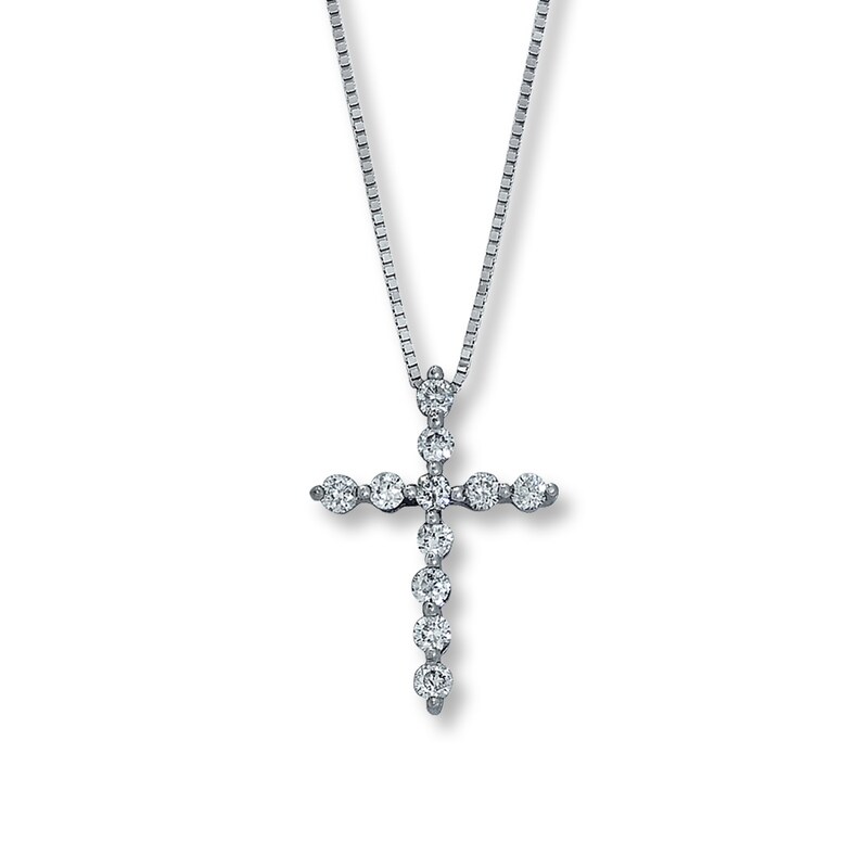 Main Image 1 of Previously Owned Diamond Cross Necklace 1/3 ct tw Round 14K White Gold
