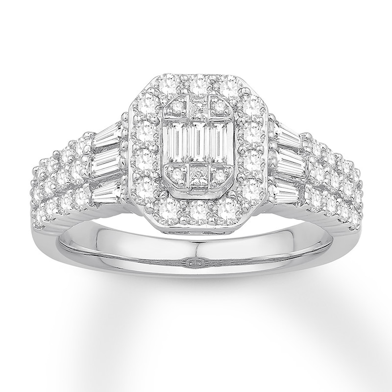 Main Image 1 of Previously Owned Diamond Engagement Ring 1 ct tw Round & Baguette 14K Gold
