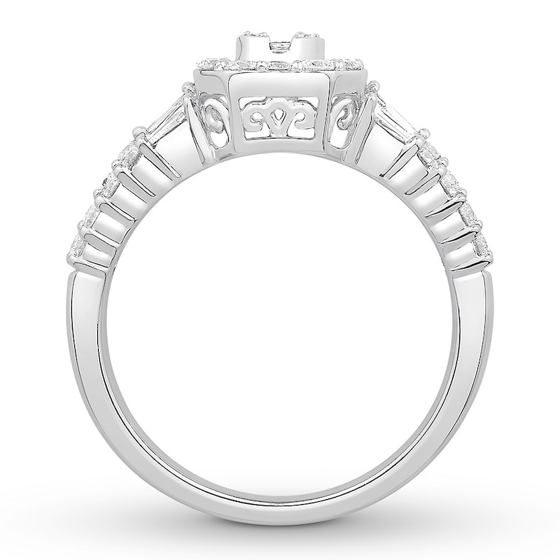 Main Image 2 of Previously Owned Diamond Engagement Ring 1 ct tw Round & Baguette 14K Gold