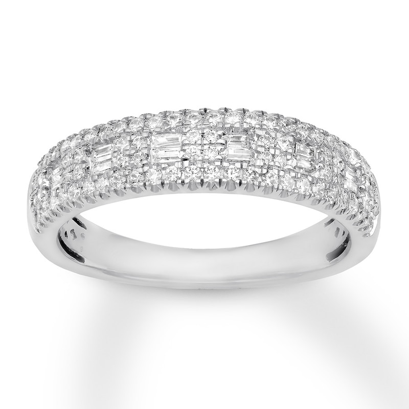 Main Image 1 of Previously Owned Diamond Ring 1/2 ct tw Round/Baguette 10K White Gold