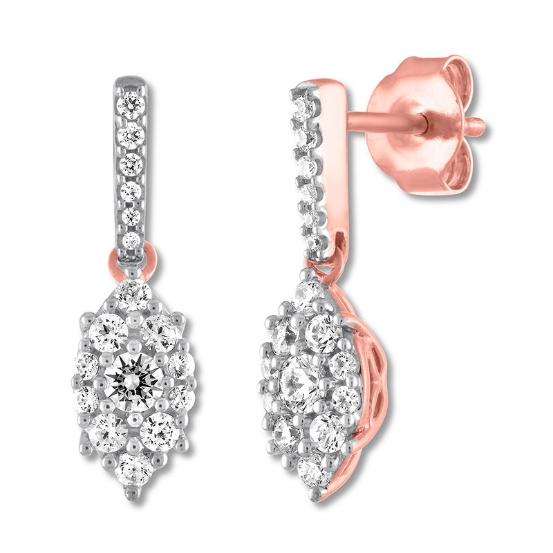 Main Image 1 of Previously Owned Diamond Dangle Earrings 1/2 ct tw Round 14K Rose Gold