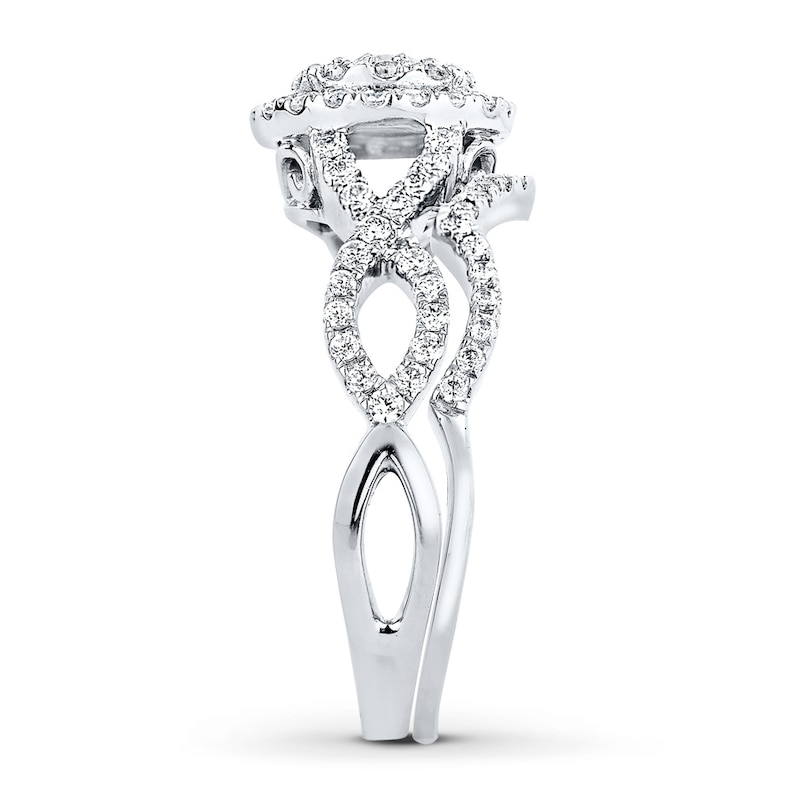 Main Image 3 of Previously Owned Diamond Bridal Set 7/8 carat tw Round-cut 14K White Gold