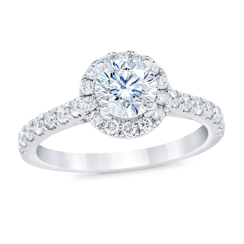Main Image 1 of Previously Owned Royal Asscher Victoria Diamond Engagement Ring 1 1/4 ct tw Round 14K White Gold
