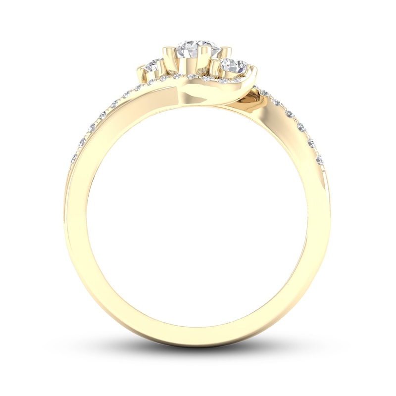 Main Image 4 of Previously Owned Diamond 3-Stone Ring 1/2 ct tw Round 10K Yellow Gold