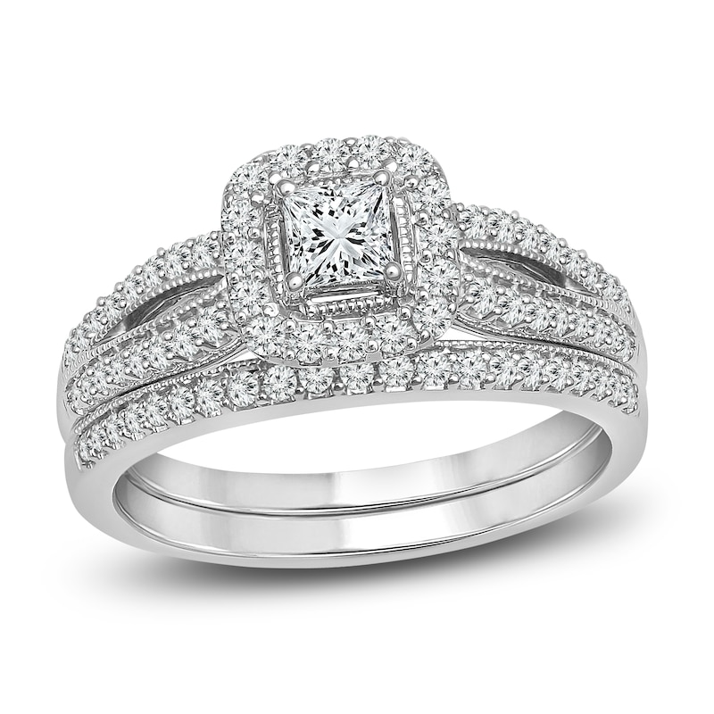Previously Owned Diamond Bridal Set 3/4 ct tw Princess-cut 14K White ...