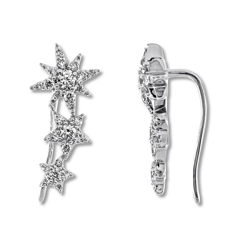 Main Image 1 of Previously Owned Diamond Earring Climbers 1/3 carat tw Round 14K White Gold