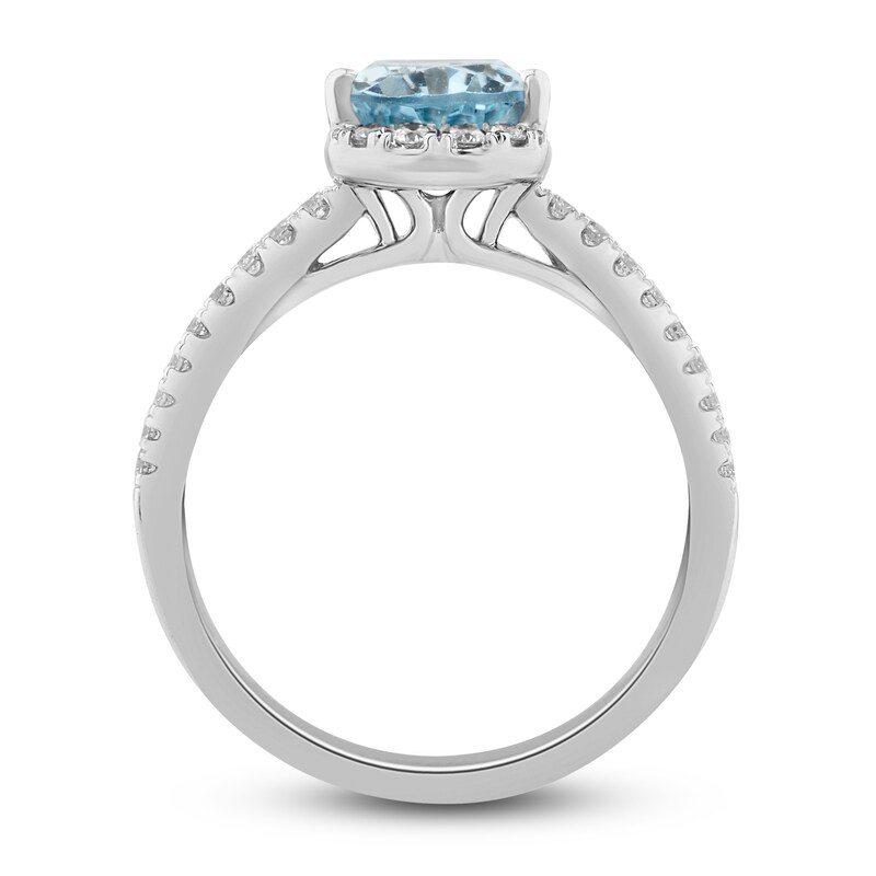 Main Image 2 of Previously Owned Natural Aquamarine Ring 1/5 ct tw Diamonds 10K White Gold
