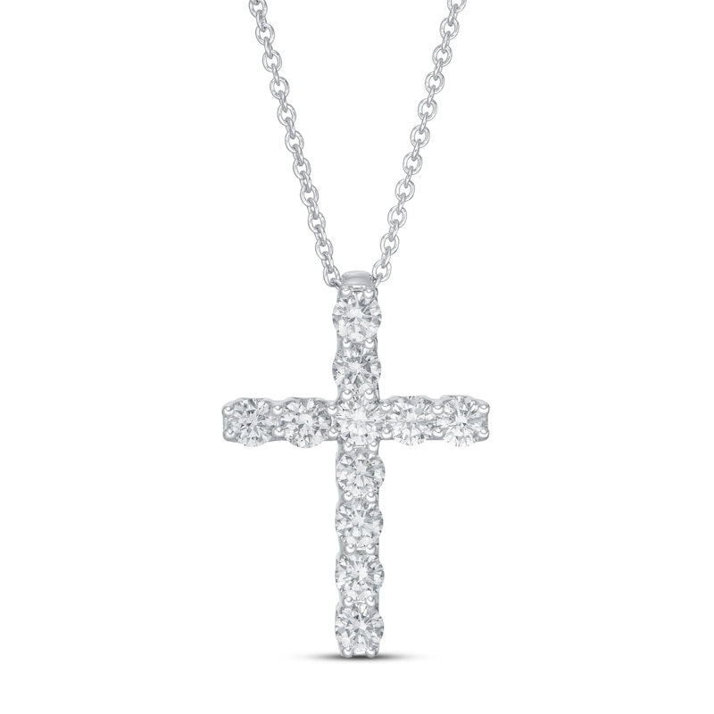Main Image 1 of Previously Owned Lab-Grown Diamond Cross Necklace 1 ct tw Round 14K White Gold