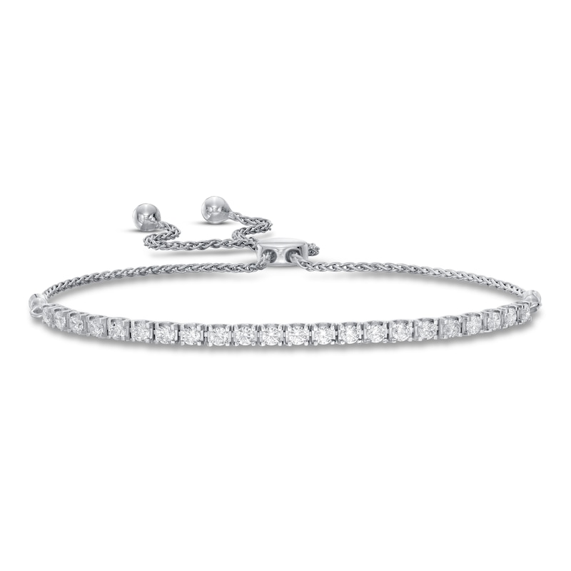 Main Image 1 of Previously Owned Lab-Grown Diamond Bolo Tennis Bracelet 1 ct tw Round 14K White Gold