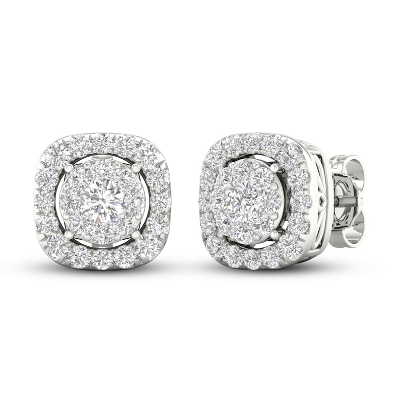 Main Image 1 of Previously Owned Lab-Grown Diamond Stud Earrings 1 ct tw Round 14K White Gold