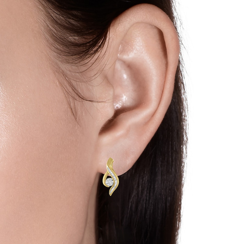 Main Image 2 of Previously Owned Diamond Earrings 1/4 ct tw Round/Baguette 10K Two-Tone Gold