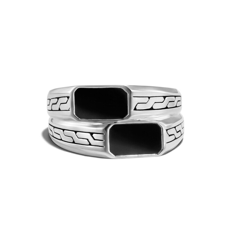 Main Image 1 of Previously Owned John Hardy Men's Classic Chain Stacked Signet Ring Sterling Silver