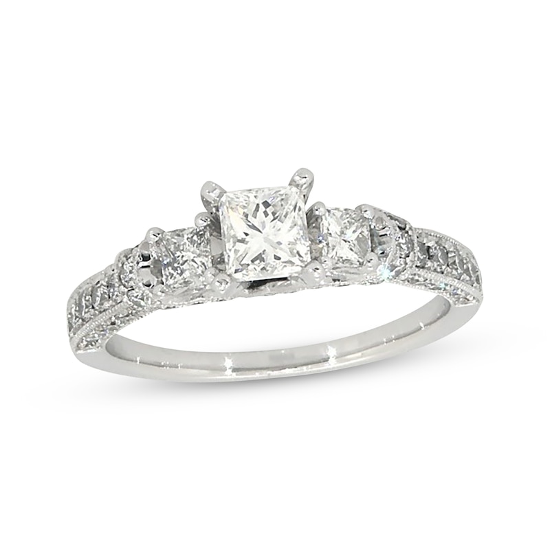 Main Image 1 of Previously Owned Diamond Engagement Ring 1-1/8 ct tw Princess/Round 14K White Gold