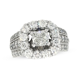 Previously Owned Diamond Engagement Ring 2-7/8 ct tw Cushion/Round 18K White Gold