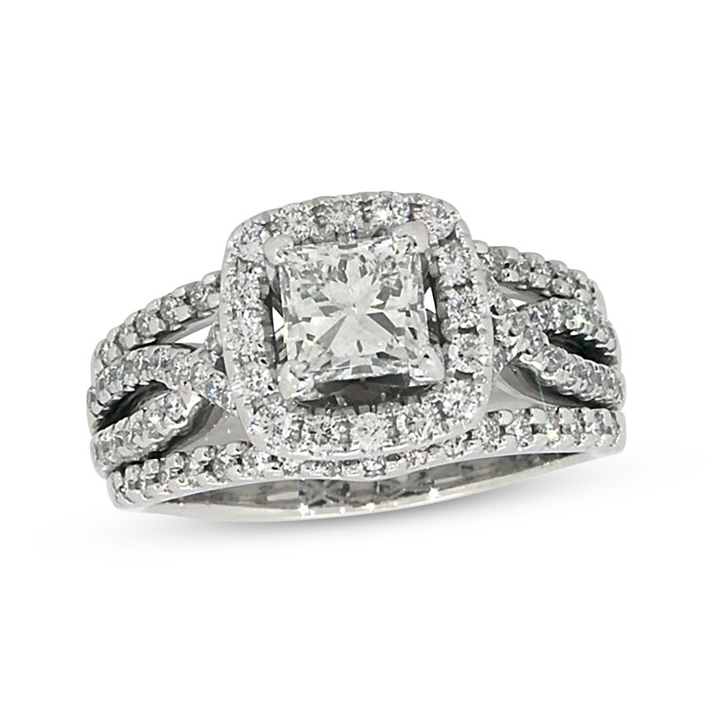 Main Image 1 of Previously Owned Diamond Bridal Set 1-1/2 ct tw Princess/Round 14K White Gold