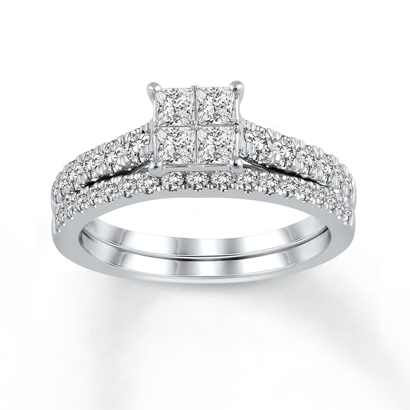 Previously Owned Diamond Bridal Set 7/8 ct tw Princess-cut 14K White Gold