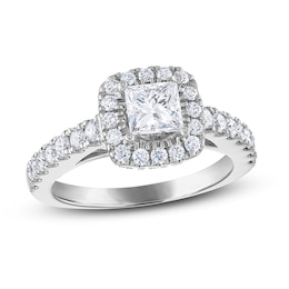 Previously Owned Vera Wang WISH Diamond Engagement Ring 1-1/2 ct tw Princess/Round 14K White Gold