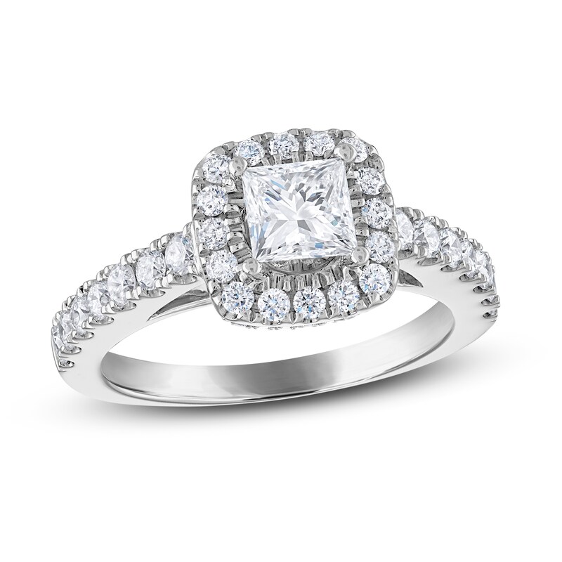 Main Image 1 of Previously Owned Vera Wang WISH Diamond Engagement Ring 1-1/2 ct tw Princess/Round 14K White Gold