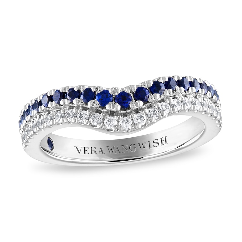 Main Image 1 of Previously Owned Vera Wang WISH Diamond/Sapphire Wedding Band 1/5 ct tw 14K White Gold