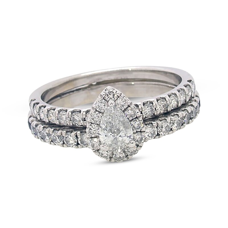 Main Image 1 of Previously Owned Diamond Bridal Set 1-1/4 ct tw Pear/Round 14K White Gold