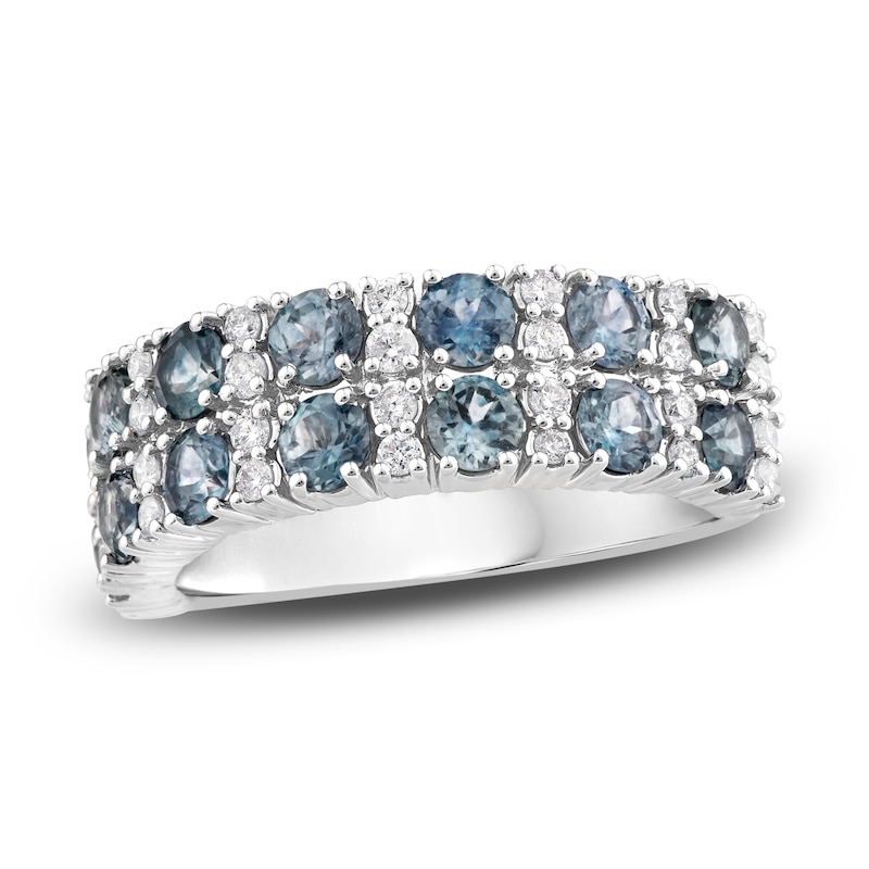Main Image 1 of Previously Owned Montana Blue Natural Sapphire Ring 1/3 ct tw Diamonds 10K White Gold