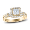 Thumbnail Image 1 of Previously Owned Certified Diamond Engagement Ring 1 ct tw Pear/Round /Baguette 14K Yellow Gold