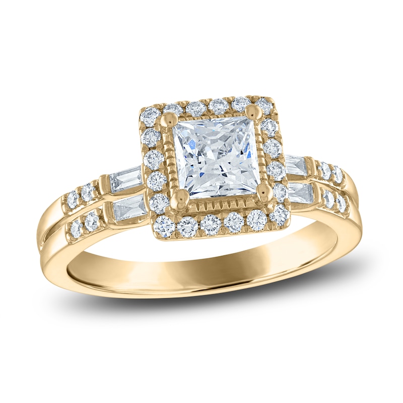 Main Image 1 of Previously Owned Certified Diamond Engagement Ring 1 ct tw Pear/Round /Baguette 14K Yellow Gold