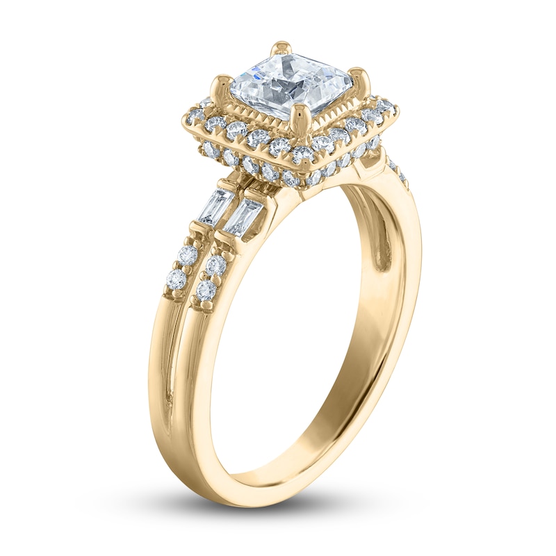 Main Image 2 of Previously Owned Certified Diamond Engagement Ring 1 ct tw Pear/Round /Baguette 14K Yellow Gold