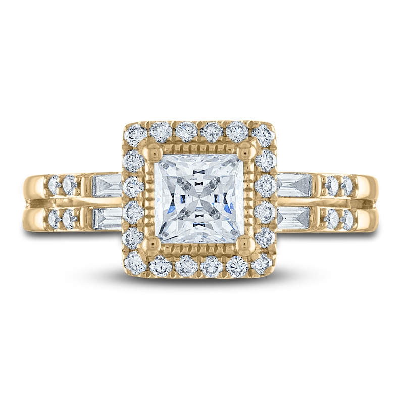 Main Image 3 of Previously Owned Certified Diamond Engagement Ring 1 ct tw Pear/Round /Baguette 14K Yellow Gold