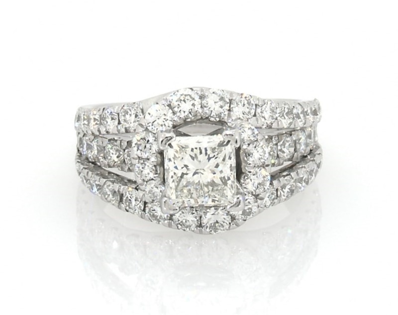 Main Image 1 of Previously Owned Princessand Round-Cut Engagement Ring 2-3/8 ct tw 18K White Gold