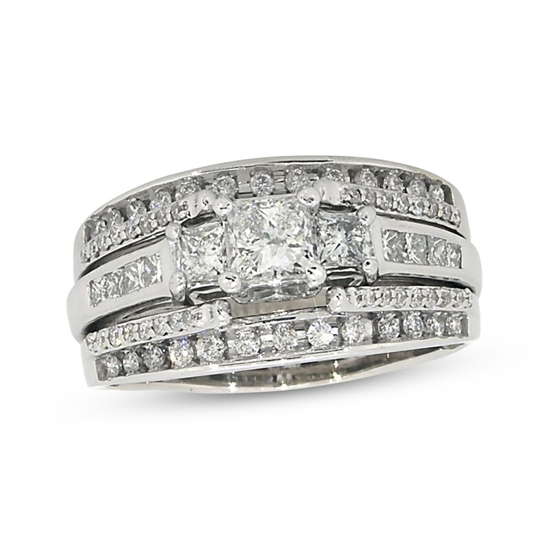 Main Image 1 of Previously Owned Diamond Soldered Bridal Set 1-3/8 ct tw Princess/Round 14K White Gold