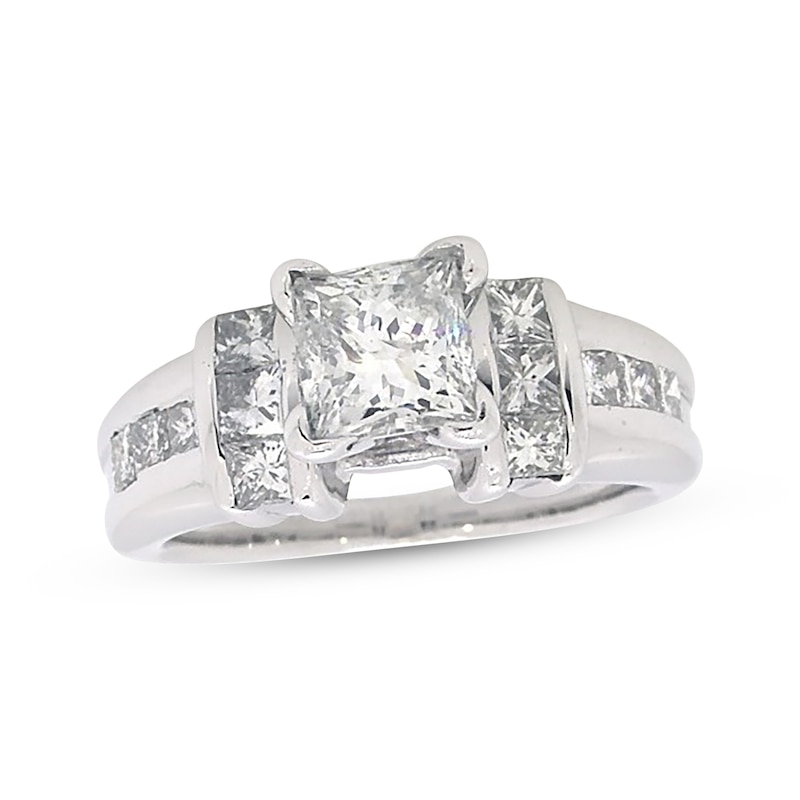 Main Image 1 of Previously Owned Diamond Engagement Ring 1-3/4 ct tw Princess/Round 14K White Gold