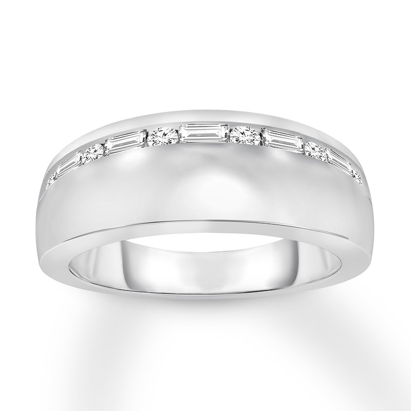 Main Image 1 of Previously Owned Diamond Men's Band 1/2 carat tw Round/Baguette 10K White Gold
