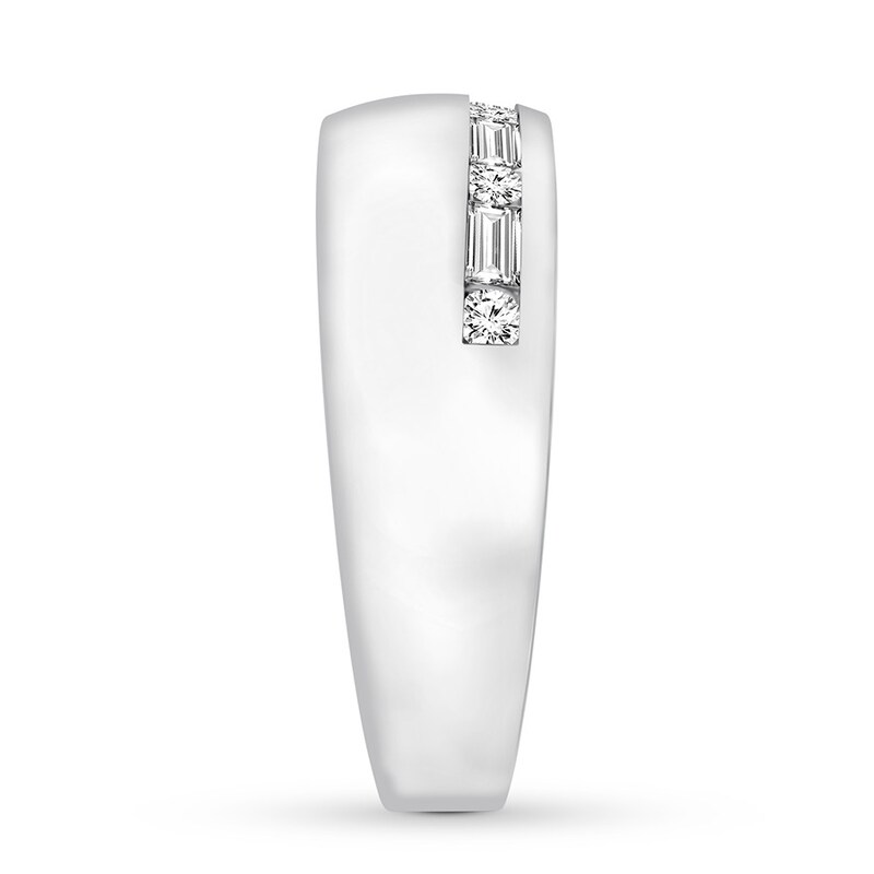 Main Image 3 of Previously Owned Diamond Men's Band 1/2 carat tw Round/Baguette 10K White Gold
