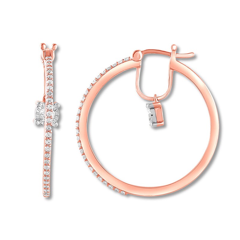 Main Image 1 of Previously Owned Diamond Hoop Earrings 1/2 ct tw Bezel-set Round 10K Rose Gold