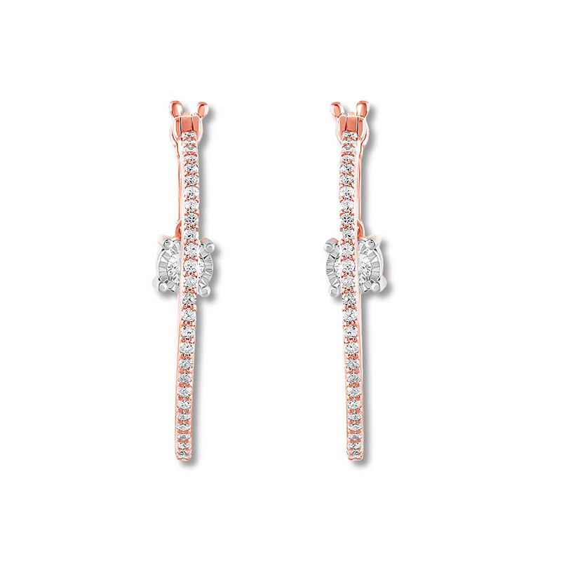 Main Image 2 of Previously Owned Diamond Hoop Earrings 1/2 ct tw Bezel-set Round 10K Rose Gold